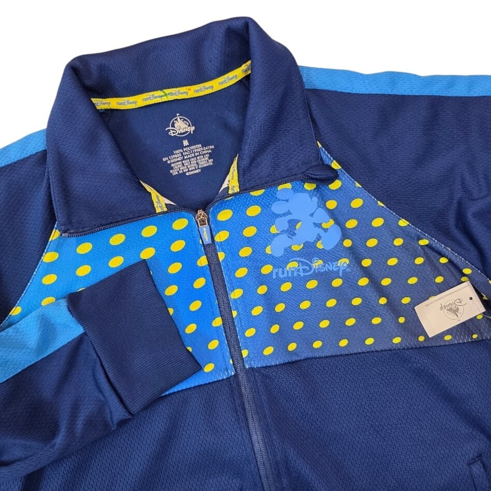Disney Men's M Track Jacket Blue Yellow Polka Dot runDisney Mickey Mouse Zip